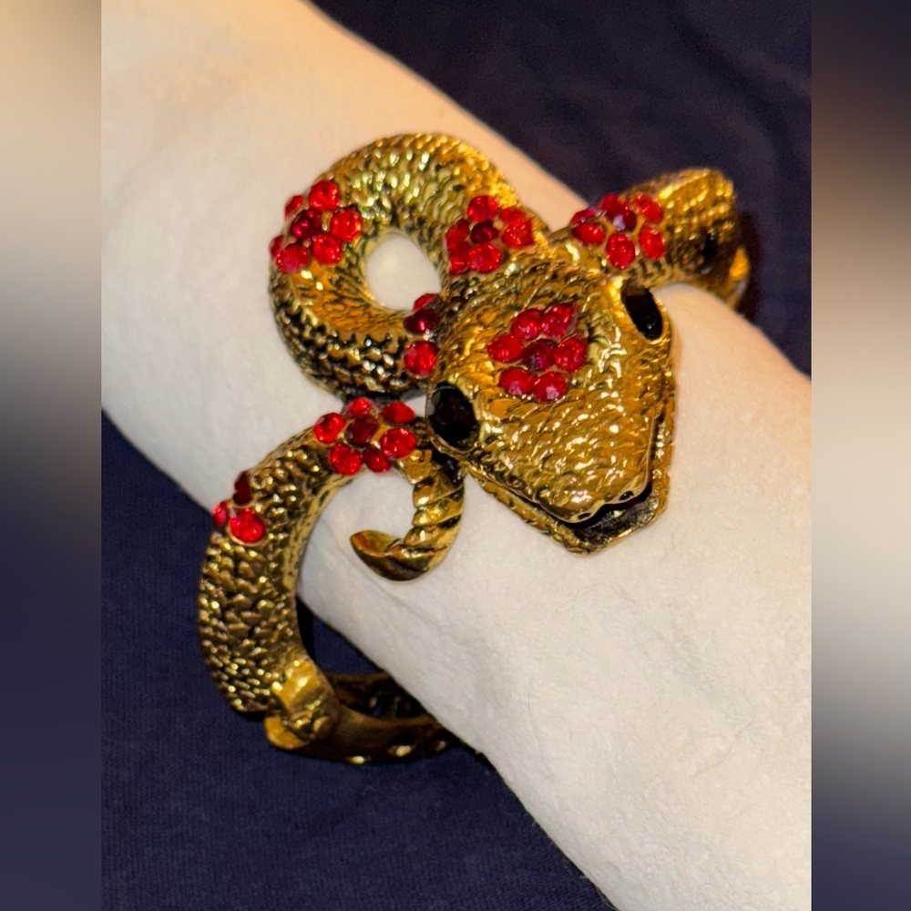 VTG Gold Snake Bracelet with Red Crystals